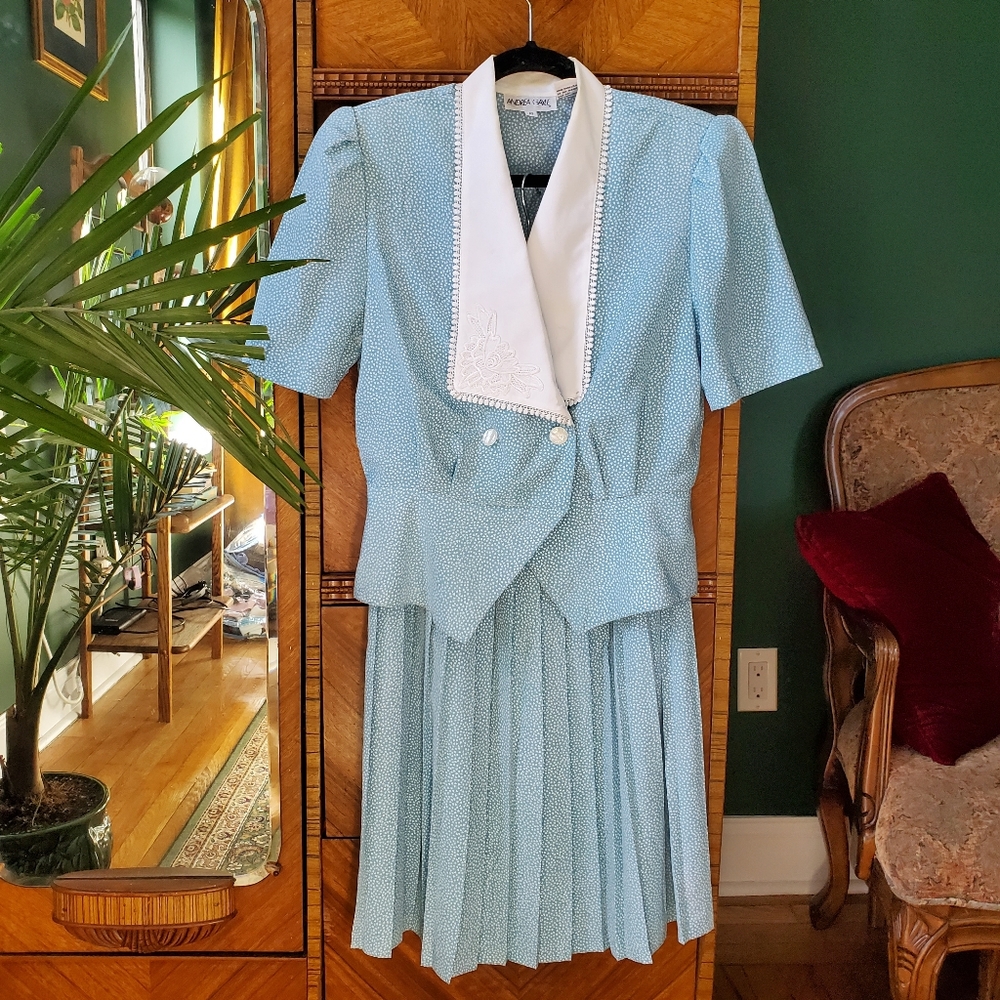 Vintage 80s Skirt Set Confetti Wrap Top Pleated
